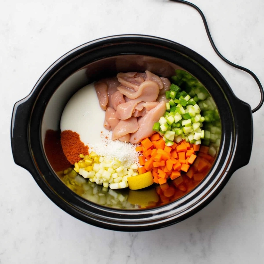 Crockpot Curry Chicken Recipes Set and Forget Meals Step 3 Layer the Ingredients in the Crockpot