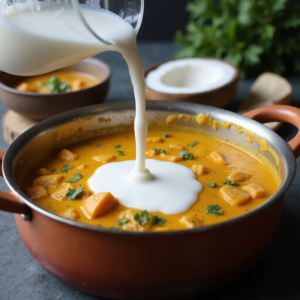 Curry Chicken and Rice Recipes for a Hearty Dinner Step 5 Pour in Coconut Milk