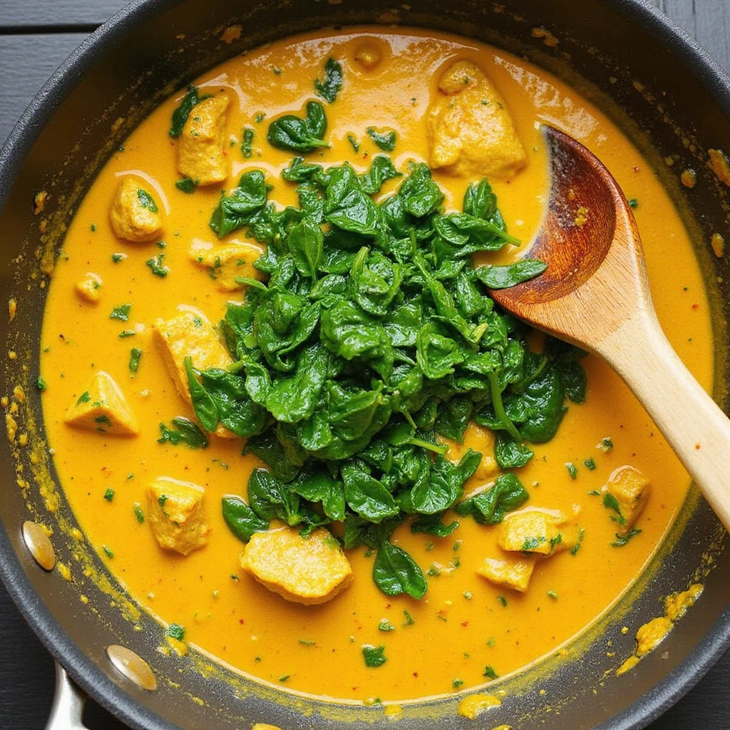 Curry Chicken and Vegetables Recipes Easy Weeknight Meal 7 Curry Chicken and Vegetables Recipes Easy Weeknight Meal Step 7 Simmer and Add Spinach