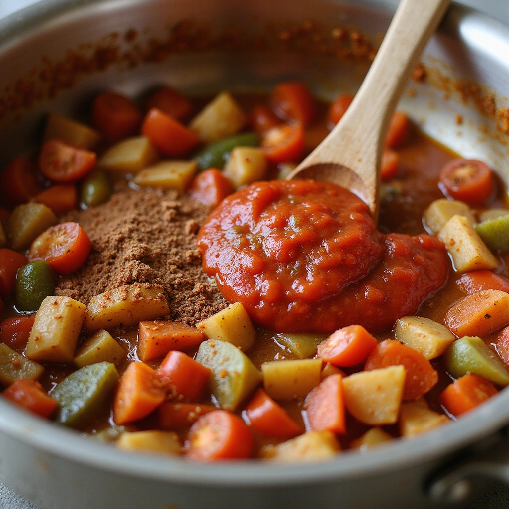Eggplant Curry Recipes with Coconut Milk Rich Creamy Step 6 Add Tomato Paste