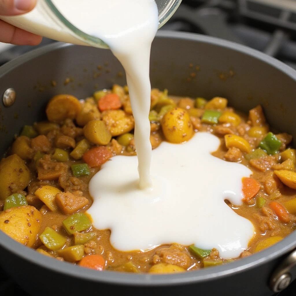 Eggplant Curry Recipes with Coconut Milk Rich Creamy Step 7 Pour in Coconut Milk