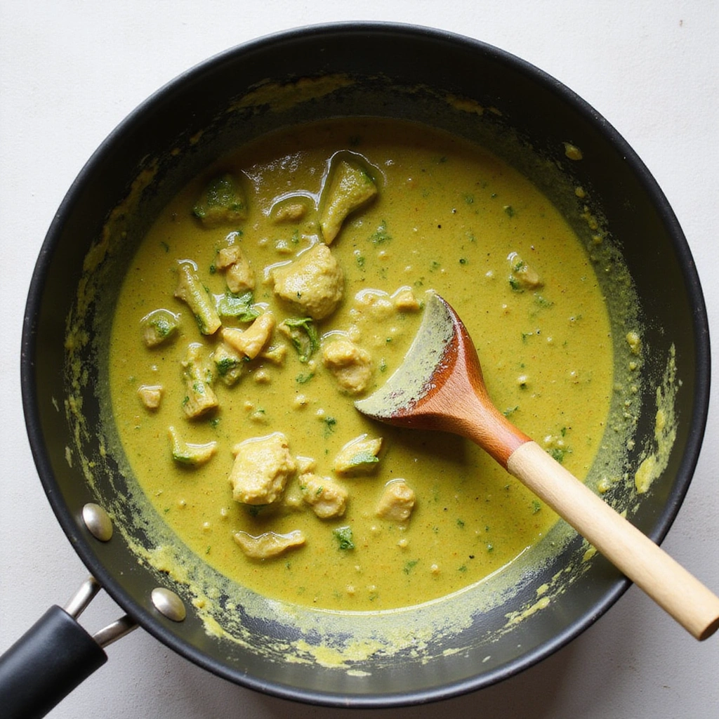 Green Curry Chicken Recipes Restaurant Style at Home Step 5 Incorporate Coconut Milk