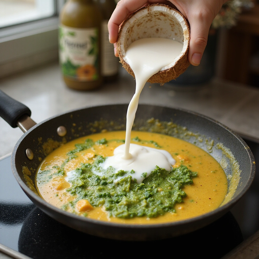 Green Curry Shrimp Recipes Aromatic and Delicious Step 4 Pour in Coconut Milk