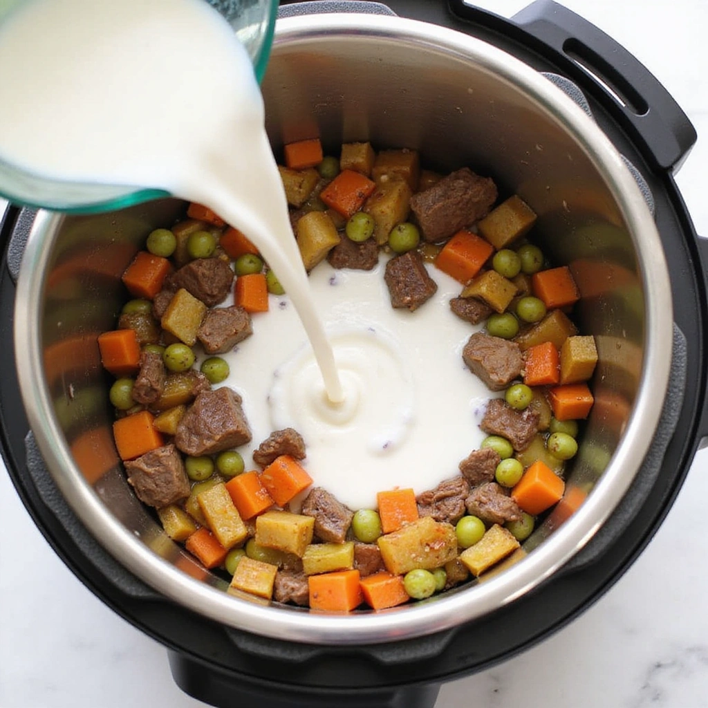 Instant Pot Beef Curry Recipes Done in Minutes Step 6 Pour in Coconut Milk