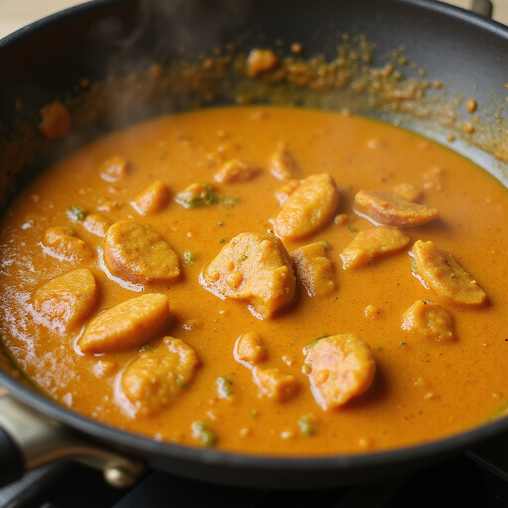 Red Curry Chicken Recipes Creamy Spicy Step 7 Simmer and Thicken