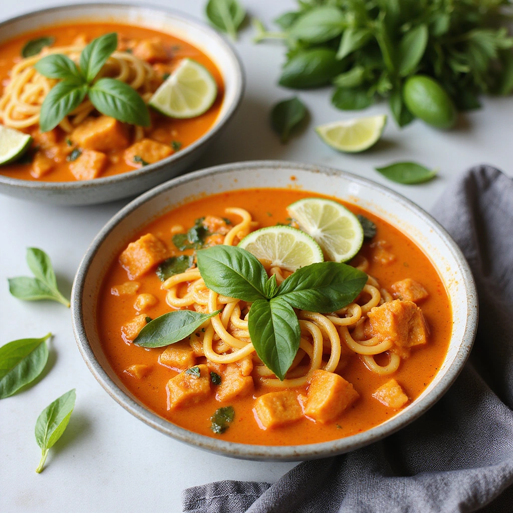 Red Thai Curry Recipes with Noodle Soups at Home Step 8 Serve and Garnish