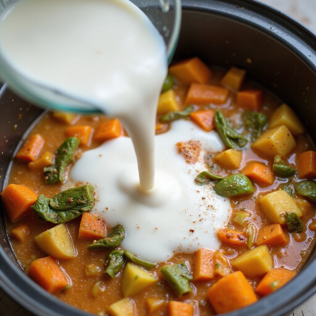 Sri Lankan Vegetable Curry Recipes Fragrant Nutritious Step 6 Pour in Coconut Milk