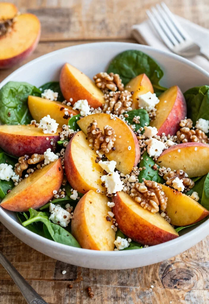 10 Healthy Peach Recipes for Fresh Seasonal Eating 45 10 Healthy Peach Recipes for Fresh Seasonal Eating 5. Peach and Quinoa Salad 0