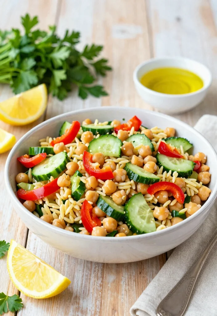 10 Vegan Orzo Recipes for Easy Mediterranean Style Meals 1 10 Vegan Orzo Recipes for Easy Mediterranean Style Meals 1. Mediterranean Chickpea Orzo Salad 0