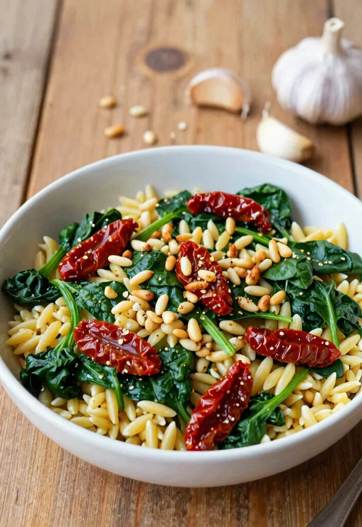 10 Vegan Orzo Recipes for Easy Mediterranean Style Meals 12 10 Vegan Orzo Recipes for Easy Mediterranean Style Meals 2. Spinach and Sun Dried Tomato Orzo 0