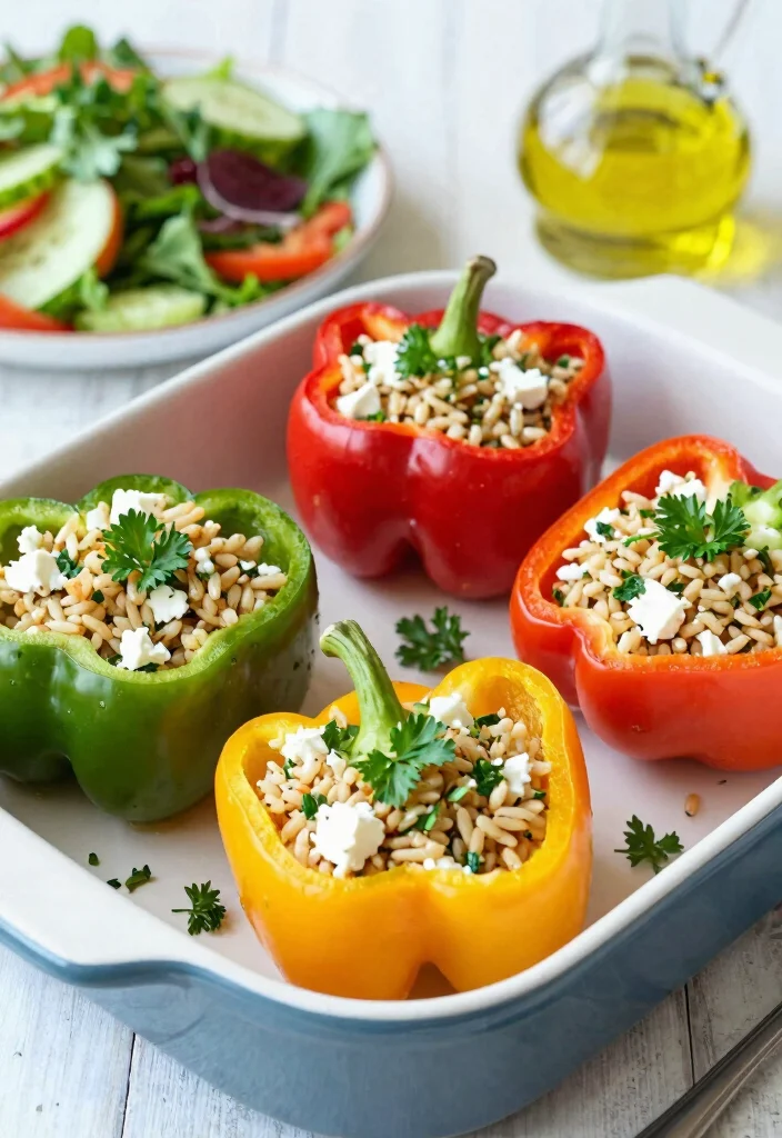 12 Greek Dinner Recipes for Fresh Mediterranean Meals 35 12 Greek Dinner Recipes for Fresh Mediterranean Meals 4. Stuffed Peppers with Feta and Brown Rice 0